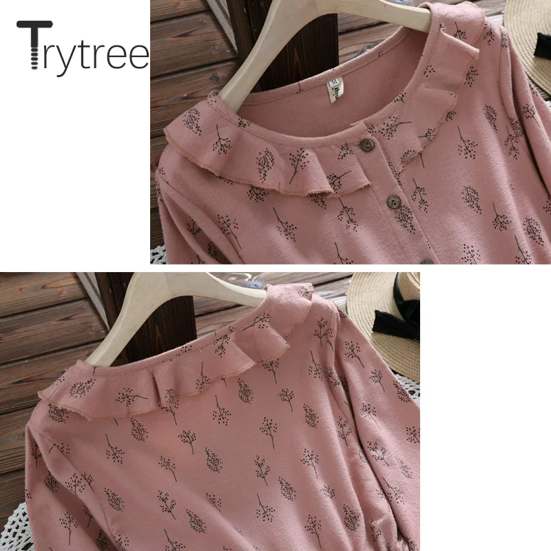 Trytree/осеннее женское платье Повседневное с цветочным принтом гофрированный