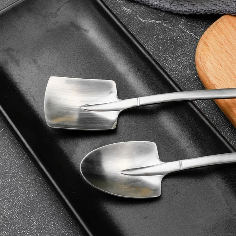 

4PCS Coffee Spoon Cutlery Set Stainless Steel Retro Iron Shovel Ice Cream Spoon Scoop Creative Spoon Teaspoons Tableware