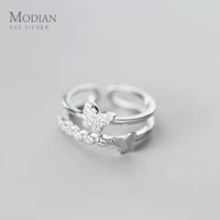 modian shiny zircon cute butterfly geometric line double circle sterling silver 925 ring for women free size ring fine jewelry