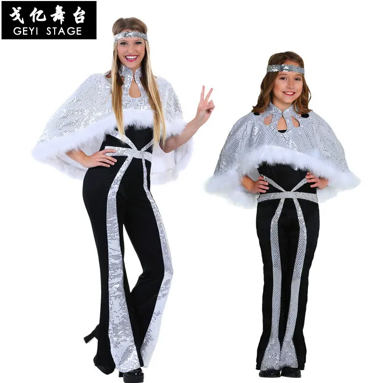 

Costume party costume COSPLAY European and American retro nightclub bar Costume silver disco showgirl