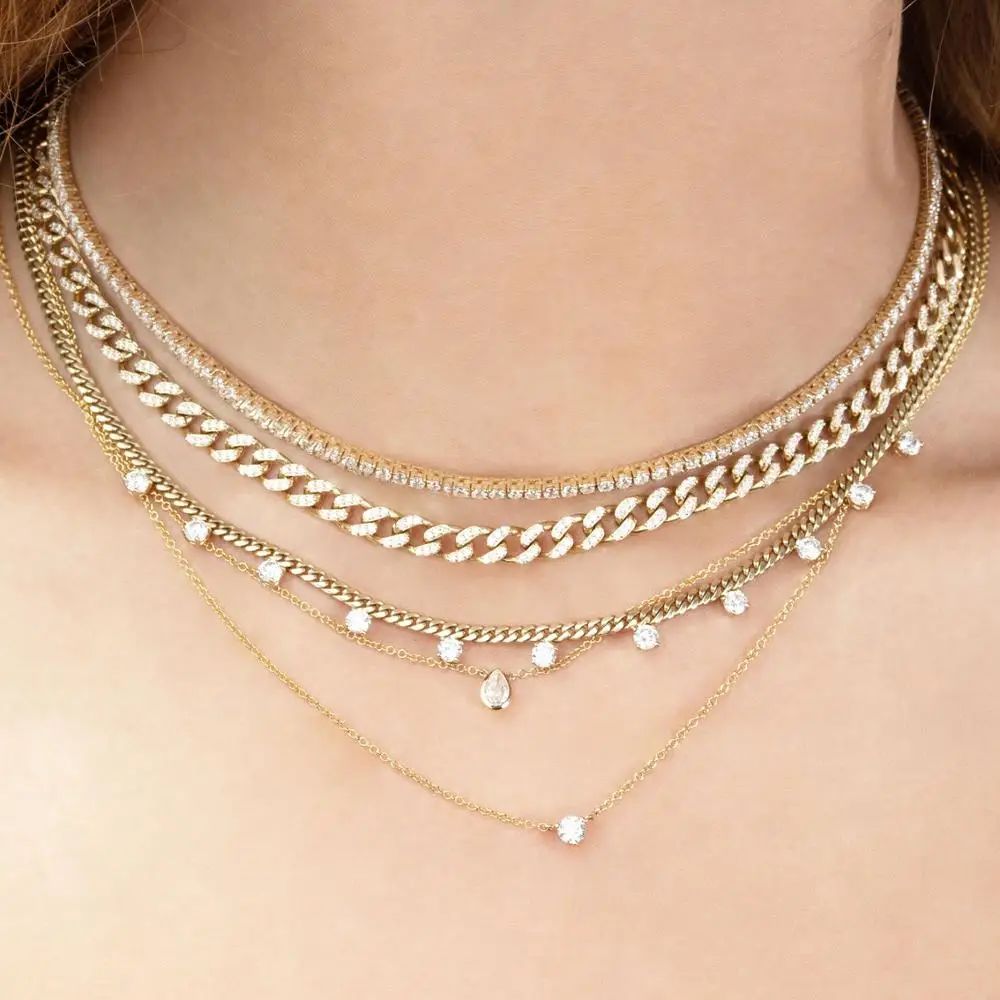 Золотая широкая цепочка Miami Cuban link модное ожерелье с зеленым и белым кубическим