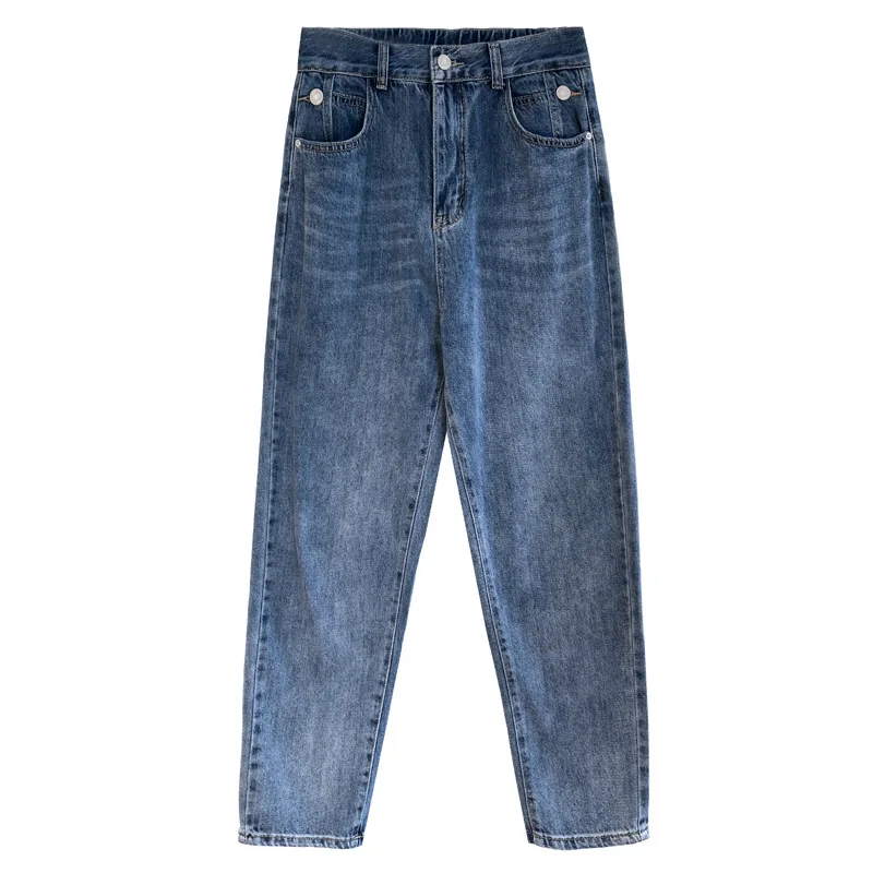 

Yeeloca High Waist Navy Blue Jeans Female Spring Summer Casual Straight Trousers Korean Loose Denim Pants