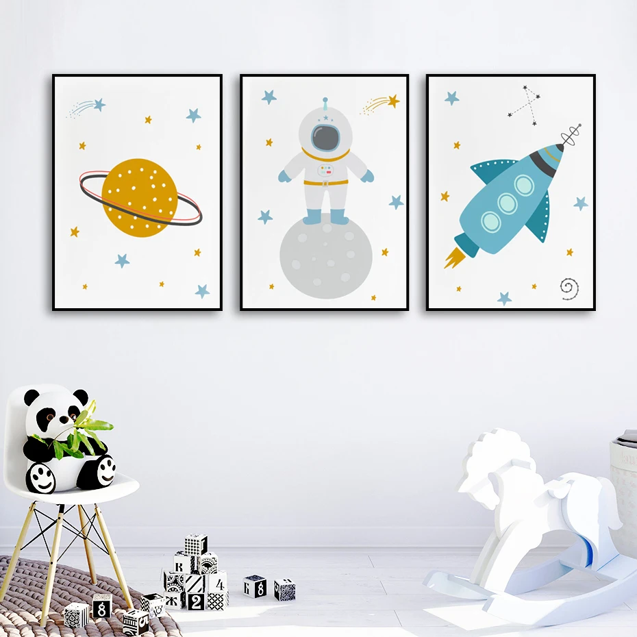 

Cartoon Sun Moon Star Astronaut Rocket Wall Art Canvas Painting Nordic Poster And Prints Wall Picture For Kids Room Boy Decor