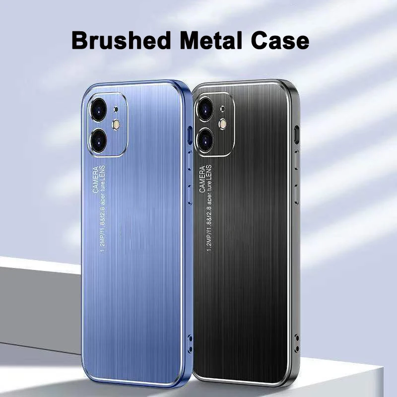 Laser Metal Brushed Mobile Phone Case For iPhone 13 12 11 Pro XS Max XR X 7 8 6 S SE 2022 Anti-drop All-inclusive Capa Capinhas
