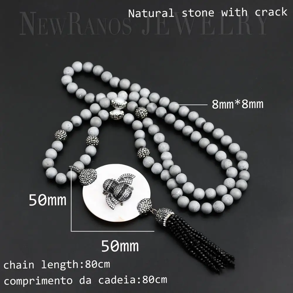 Ожерелье с бусинами newraanos ожерелье Howlite насекомые Colar циркониевые жуки подвеска 80