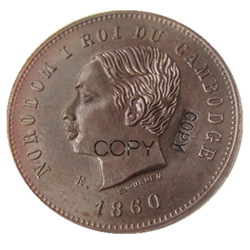Камбоджа Norodom I образец Essai 10 Centimes 1860 E медная копия монеты|Безвалютные монеты| |