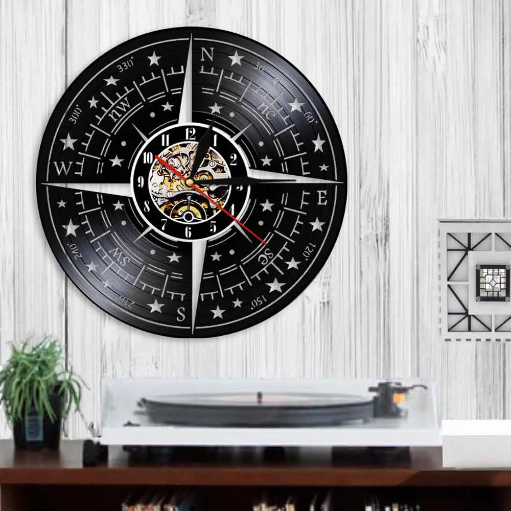 Настенные часы с компасом виниловые декоративные настенные 3d-часы изображением