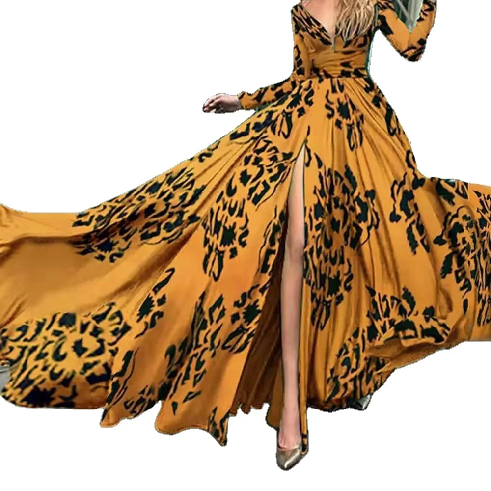 

2021 spring European and American foreign trade hot new dress independent Sumiton sexy deep V Long Sleeve Dress