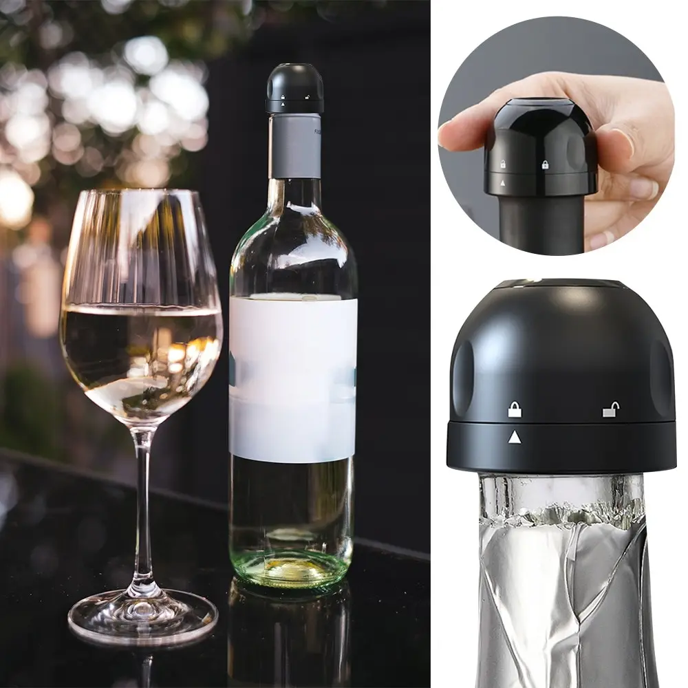 

2PCs Wine Bottle Stopper Sealed Mini Food-Grade ABS Sparkling Wine Champagne Bottle Stopper Black
