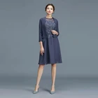 Очаровательные темно-синие кружевные платья из двух частей для матери невесты с жакетом и рукавами-крылышками, свадебные платья