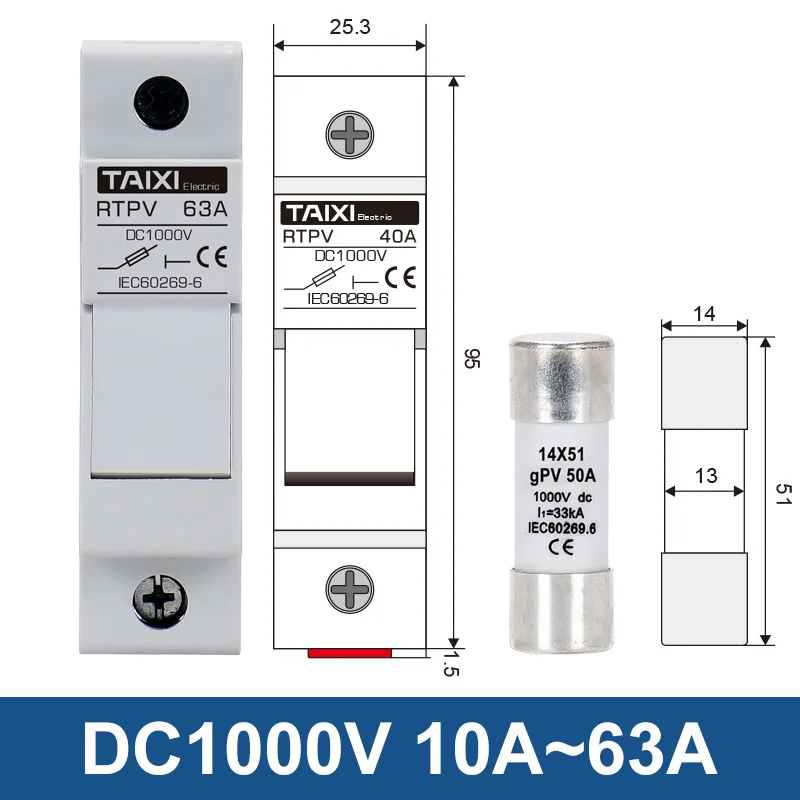 Солнечный ПВ предохранитель Solar PV DC изолятор MCB 1000V 1P 10A 15A 1500V фотогальванический