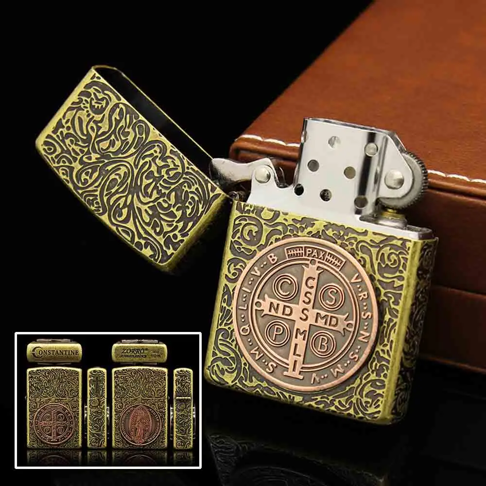 

NewZorro Brass Windproof Kerosene Lighter Vintage Flint Lighter Grinding Wheel Refillable Cigarette Cigar Torches Luxury Lighter