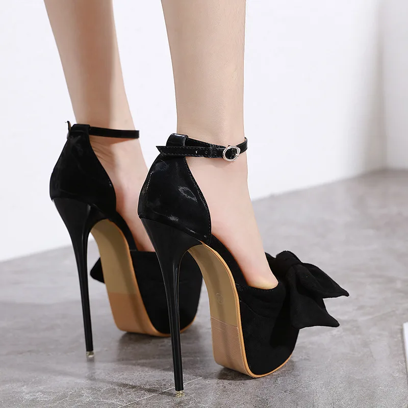 Туфли женские на высоком каблуке пикантные Босоножки платформе с бантом ремешок