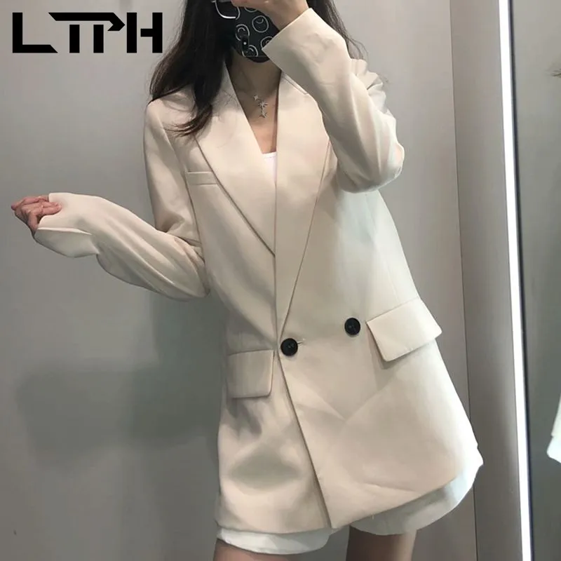 LTPH-Chaqueta informal minimalista para mujer, Blazer holgado con doble botonadura y manga larga, color sólido, primavera 2021