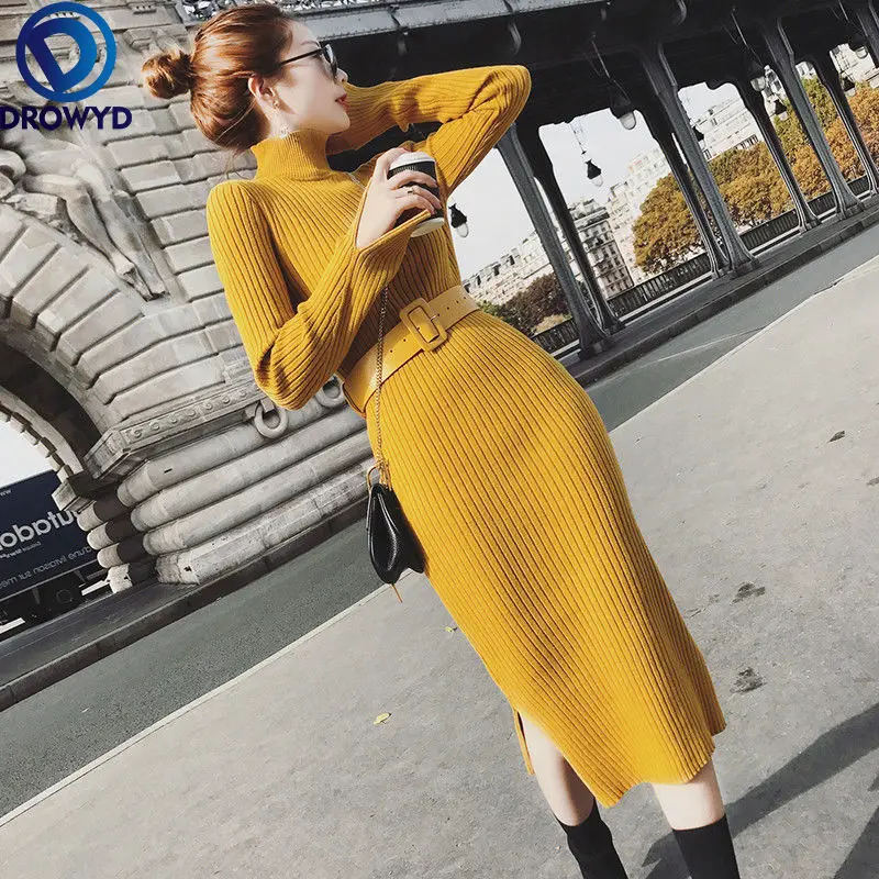 

Платье-свитер женское облегающее с поясом