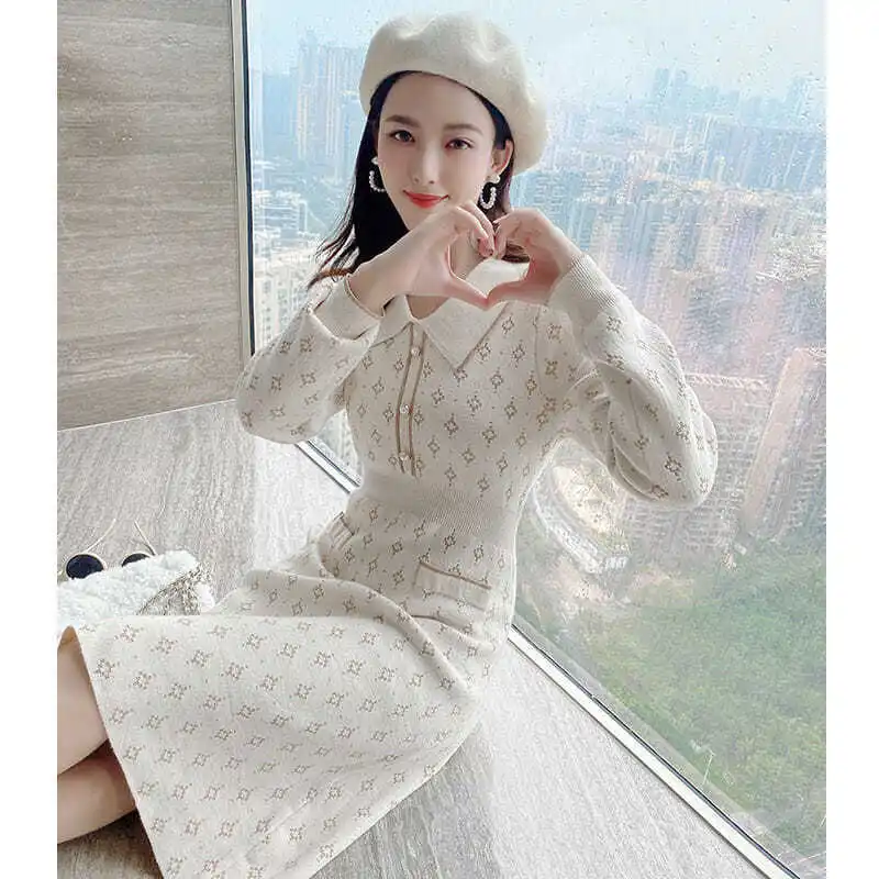 

Fashion age reducing knitted dress design niche 2020 new slim coat