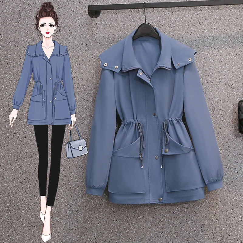 

EHQAXIN Autumn Winter Plus Size Women's Casual Hooded Windbreaker Jacket Zipper Drawstring Button Fashion Coat With Pocket M-4XL