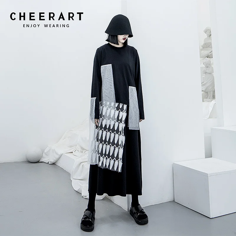 CHEERART сетчатая Лоскутная футболка с длинным рукавом Женский дизайнерский Топ