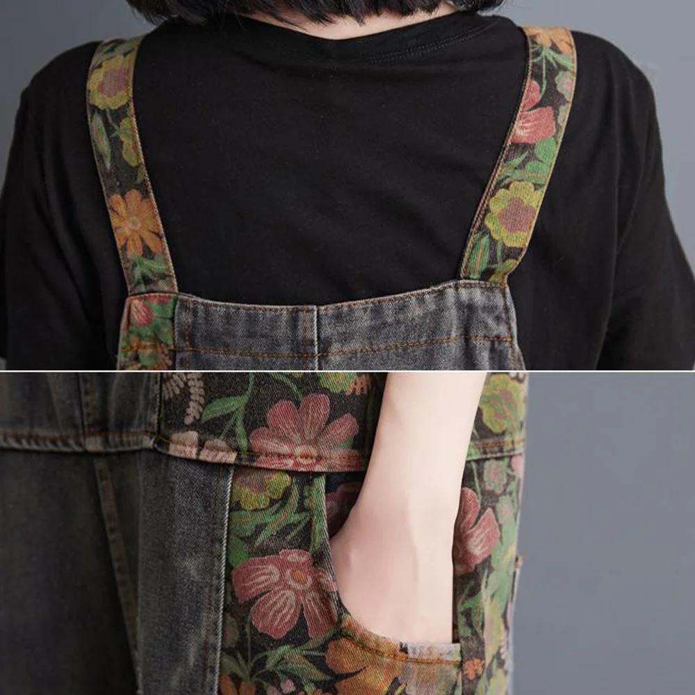 

Denim Womens Overalls Shorts Jumpsuit Jeans Summer Romper Vintage Casual Strap Floral Print Jean Rompers Playsuits Wide Leg Pant