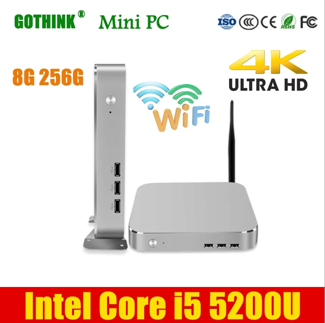 GOTHINK Мини ПК с WiFi Intel Core i5 5200U 8G 256G двухъядерный четырехъядерный 2 ГГц WIN7 / 8/10 LINUX OS