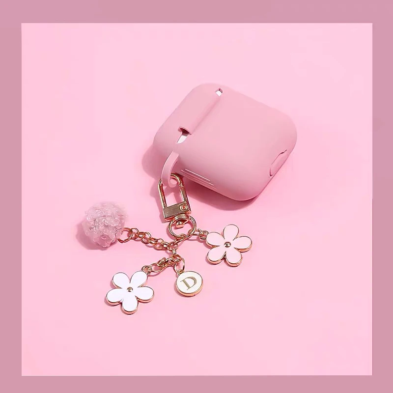 Чехол для Apple AirPods силиконовый красивый розовый цветок кожухи головных телефонов для Airpods 1 2 Аксессуары Защитный чехол цветок брелок
