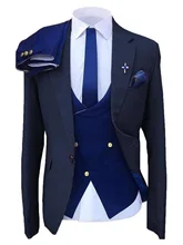 2021 New Fashion Suit Tuxedo Costume For Man Gray Blazer Navy Blue Vest And Pants For Bride Groom Best Man Size (1)