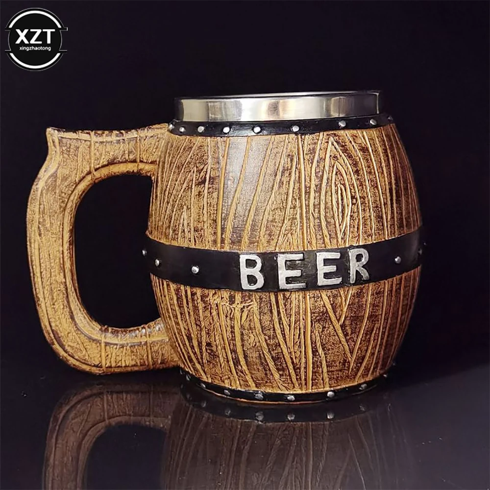 

1Pcs Wooden barrel Stainless Steel Resin 3D Beer Mug Goblet Game Tankard Coffee Cup Wine Glass Mugs 550ml BEST GOT Gift