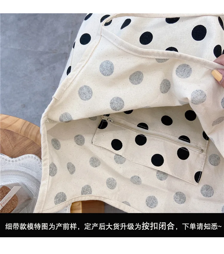 

Polka Dot Handbag Female Spring and Autumn Large Capacity Korean Student Retro Shopping Tote Canvas Bag Casual Shoulder Bag
