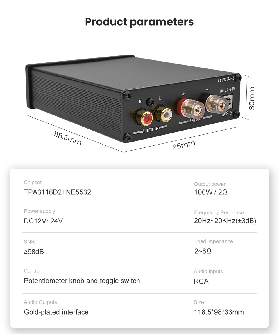 AIYIMA TPA3116D2 сабвуферный усилитель класса D HiFi моно цифровой усилитель высокой мощности аудио усилитель 100 Вт домашний кинотеатр DC12-24V