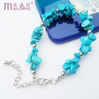 bohemia blue natural crushed stone beads bracelet women loose crushed stone beads charms blue bracelet friendship
