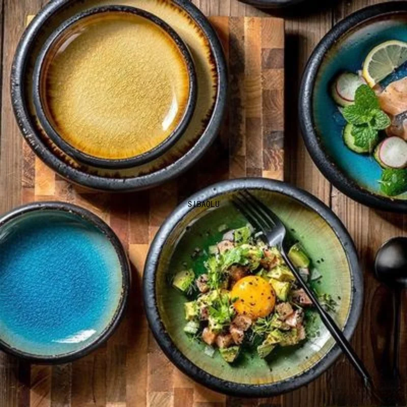 

Creative Kiln Ice Cracked Glaze Ceramic Plate Dish Japanese Sushi Sashimi Plate Dinner Plate Dinner Plate Salad Plate Plate
