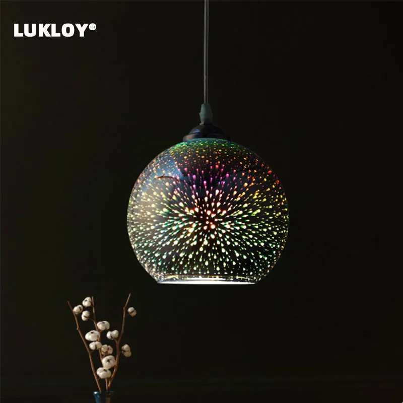 

LuKLoy LED Pendant Lights Mirror Glass Ball Firework Lampshade Pendant Lamp for Loft Restaurant Bar Dining Room Kitchen Island