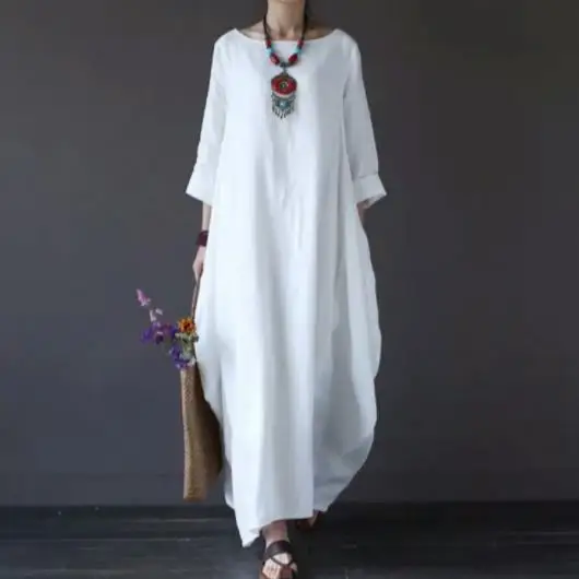 Женское платье-макси с круглым вырезом большого размера | Женская одежда