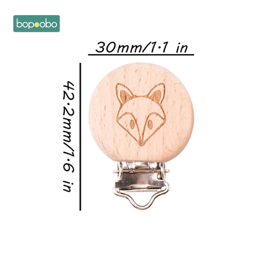 Bopoobo, 2 шт., деревянная соска, Детские аксессуары, деревянная Соска с животным, металлические зажимы, держатель, сердце, соска, деревянный детский Прорезыватель - Цвет: New Fox Clip