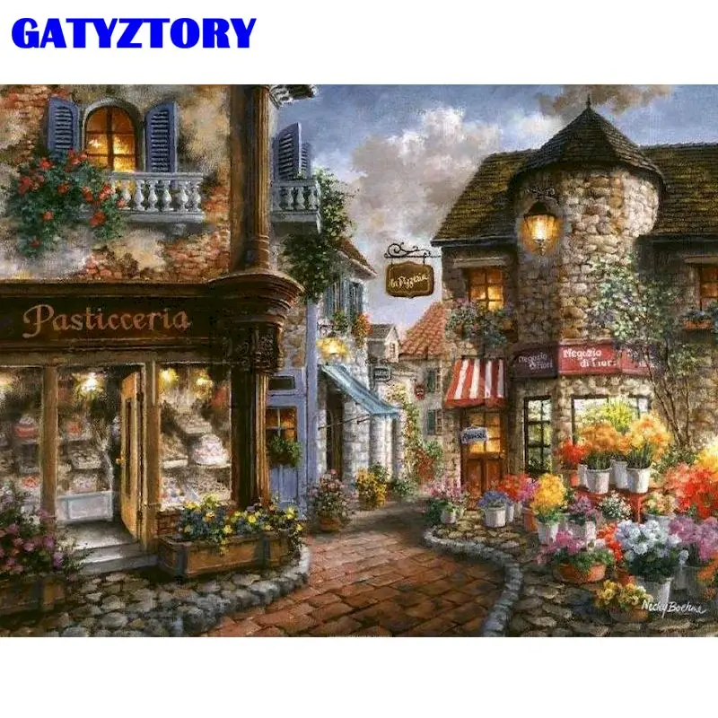 

GATYZTORY 40x50cm Frame Oil Paint By Numbers For Adults Children Colorful Flower House Landscape Picture By Number Home Decor