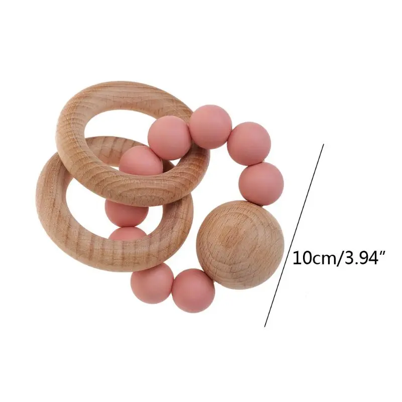 

Baby Rattle Bracelet BPA Free Silicone Teether Organic Wooden Ring Teething Toy