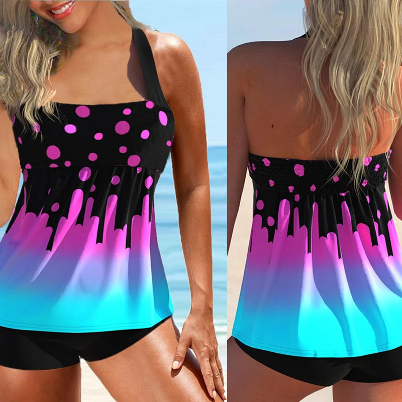 

2022 New Plus Size S-8XL Women's Print Tankini Swimsuit Halter Push Up Two Piece Bikinis Summer Women Bathing Suit Beach Wear