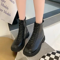 2022 womens thick soled martin boots winter round toe cross lace thick soled boots british style fashion martin boots women