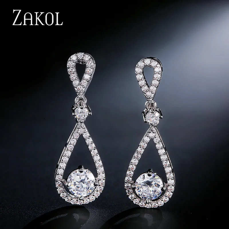 ZAKOL новый дизайн модные круглые циркониевые хрустальные висячие серьги в форме