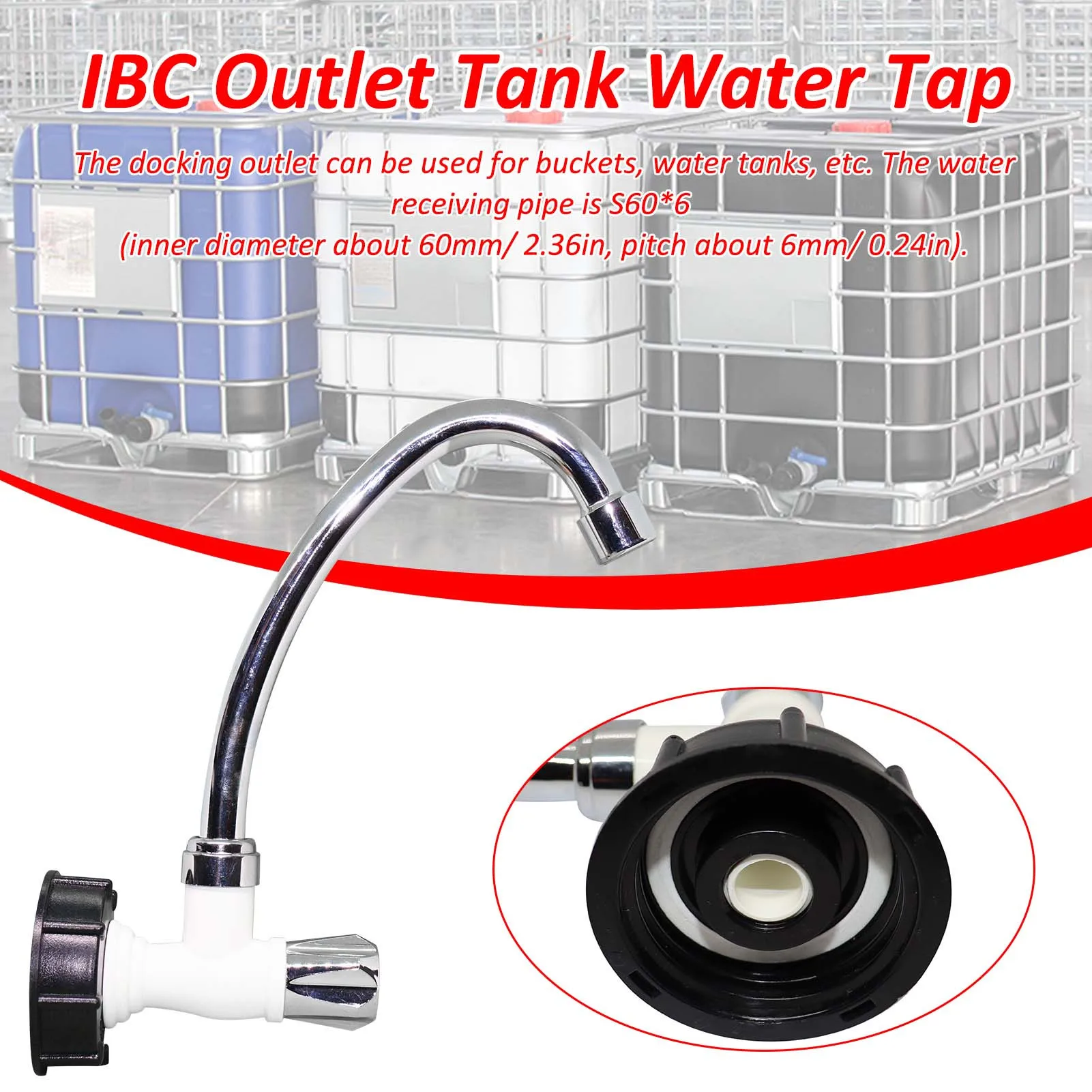 

IBC Tank Tap Adapter Rotatable Faucet IBC Outlet Tank Water Tap S60*6 Replacement Valve Fitting Parts With Long Tube