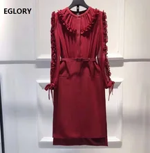Vestido De Fiesta De manga larga para mujer, traje con volantes, color rojo vino, azul oscuro, XXL, primavera y verano, 2021 (1)