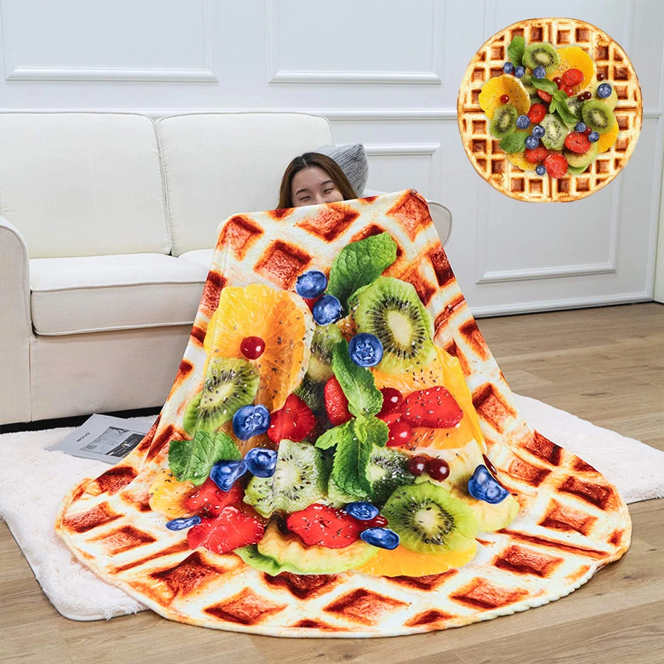 

Battilo Fruit Waffles Food Blanket personality Soft Flannel Winter Warm Round Blankets Decorative Throw Blankets For Bed