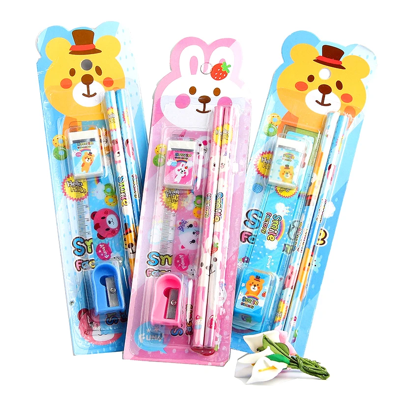 5 Pcs/Set Ruler Pencil Creative Fashion Eraser Cartoon Cute Office School Supplies Erasers pencil sharpener Stationery | Канцтовары для