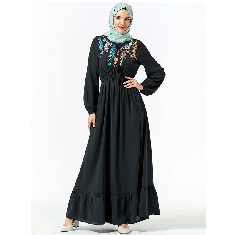 WEPBEL модные Duabi однотонные Цвет Slim Fit абайя с вышивкой и длинными рукавами