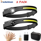 Налобный фонарь с датчиком движения и встроенным аккумулятором, головной светодиодный фсветильник рь с COB матрицей, рабочий свет, зарядка через USB, 45000 люмен