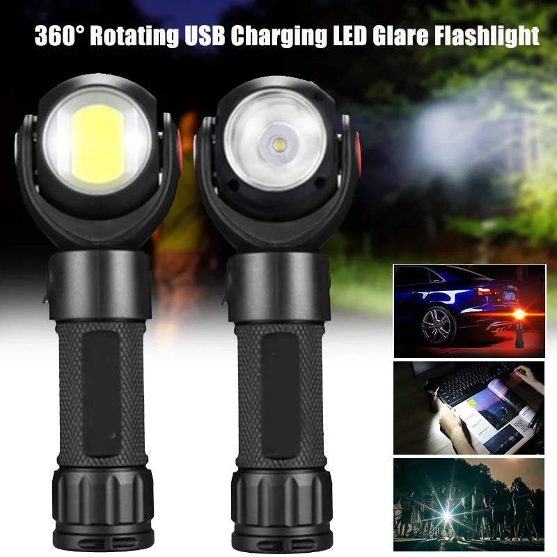 

360 Degree Rotating Magnet LED USB Chargeable Flashlight Torch Work Light for Outdoor Lighting HVR88