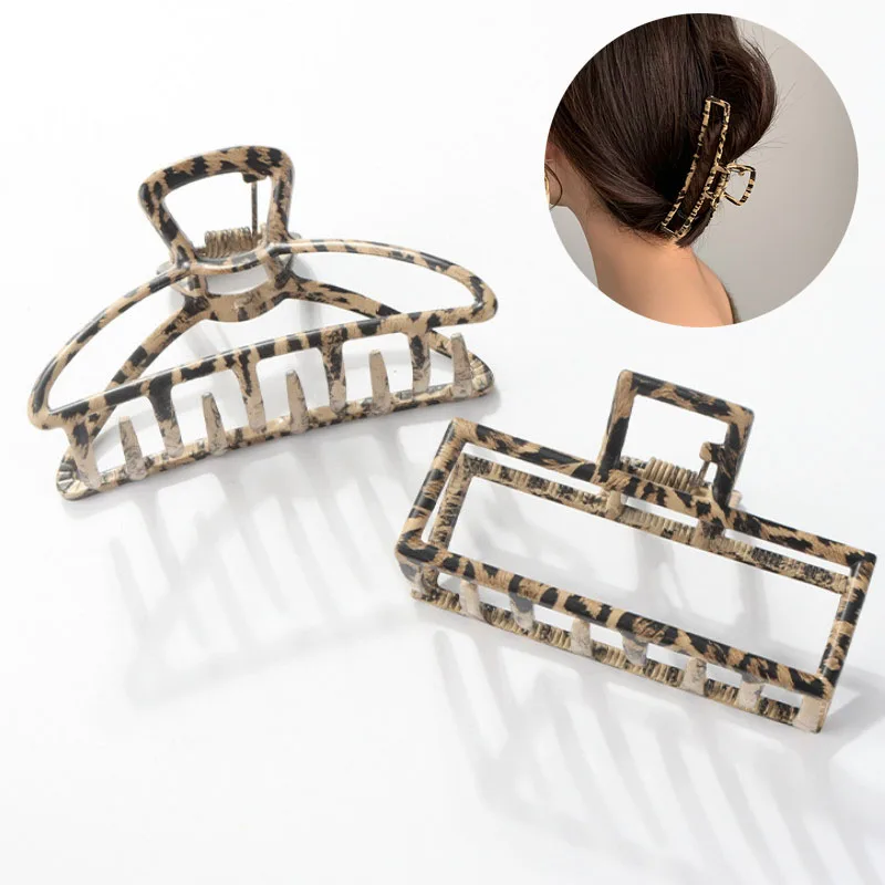 

2021 New Vintage Leopard Geometric Square Wood Grain Hair Claws Shark Hairpin for Women Hair Accessories Hair Style Make