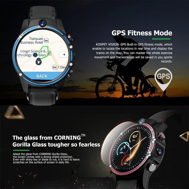Kospet Vision Смарт-часы gps телефон 1 6 дюймов Большой экран 4G-LTE Android часы 3g + 32G Двойная