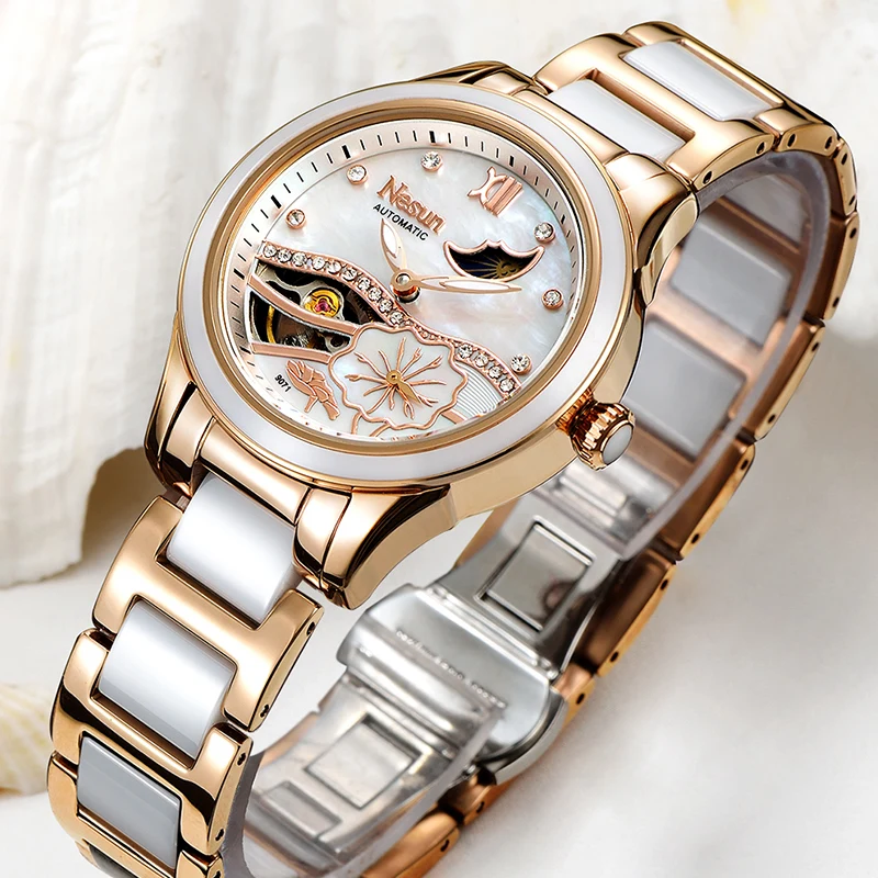 NESUN оригинальные Роскошные брендовые механические водонепроницаемые женские