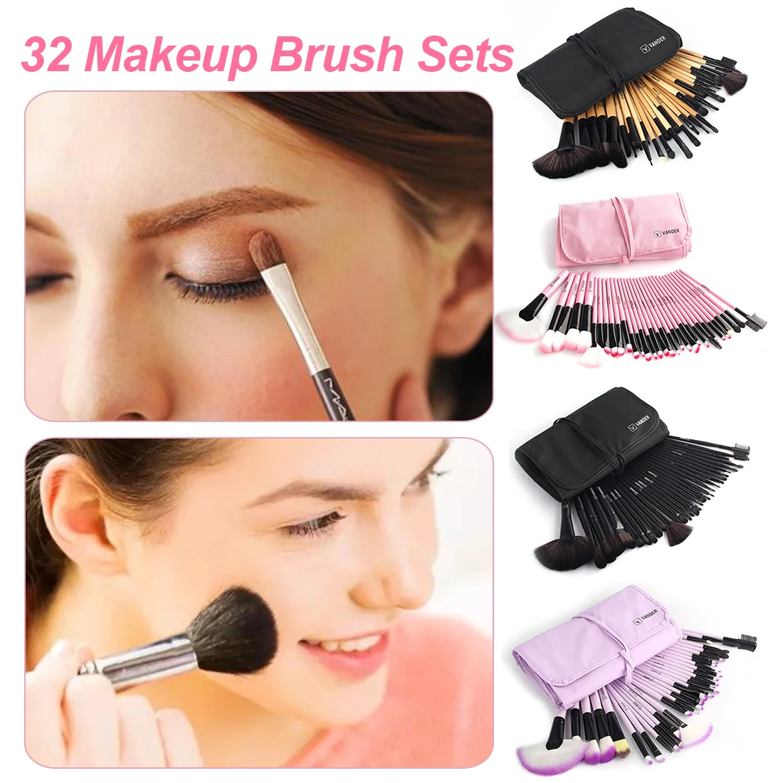 32 шт./компл. кисти для макияжа набор профессиональных деревянных кистей с сумкой